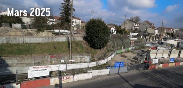 Chantier de construction du mur de soutènement en mars 2025