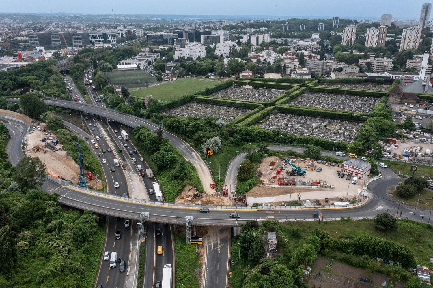 Construction du pont au-dessus de l'A86 © Département de la Seine-Saint-Denis