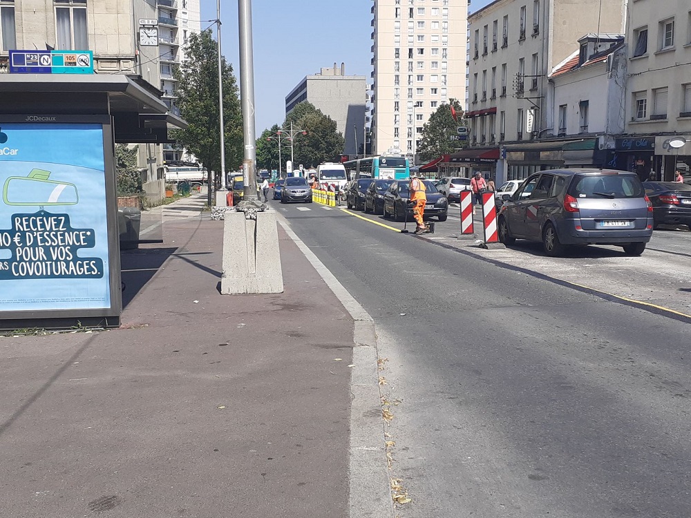 Marquage provisoire rue Anatole France à Noisy-le-Sec
