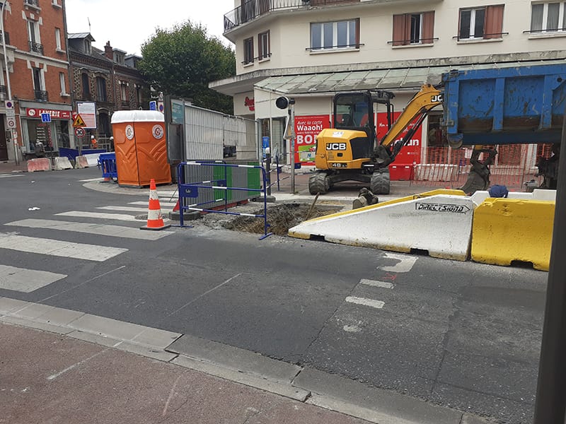 Travaux préparatoires balisage commun rue Jean-Jaurès à Noisy-le-Sec