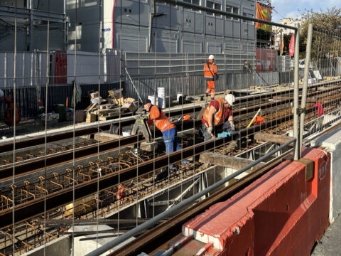 Travaux de pose des rails Boulevard Henri Barbusse à Romainville